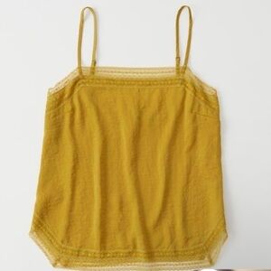 Abercrombie & Fitch Yellow Lace Trim Satin Cropped Cami Top Mustard Y2K Small